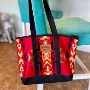 Vintage Pendleton Red/Black/Yellow Aztec Western Print Wool Tote Bag